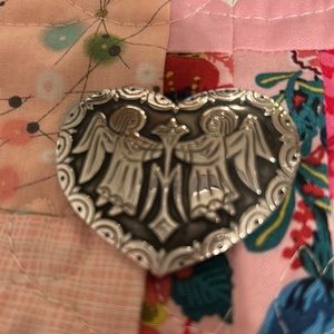 James Avery Large Heart Brooch Pendant Angels Sterling Silver